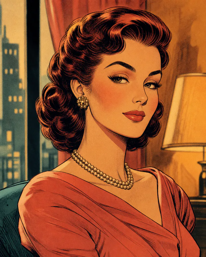 Vintage romance comic portrait style example